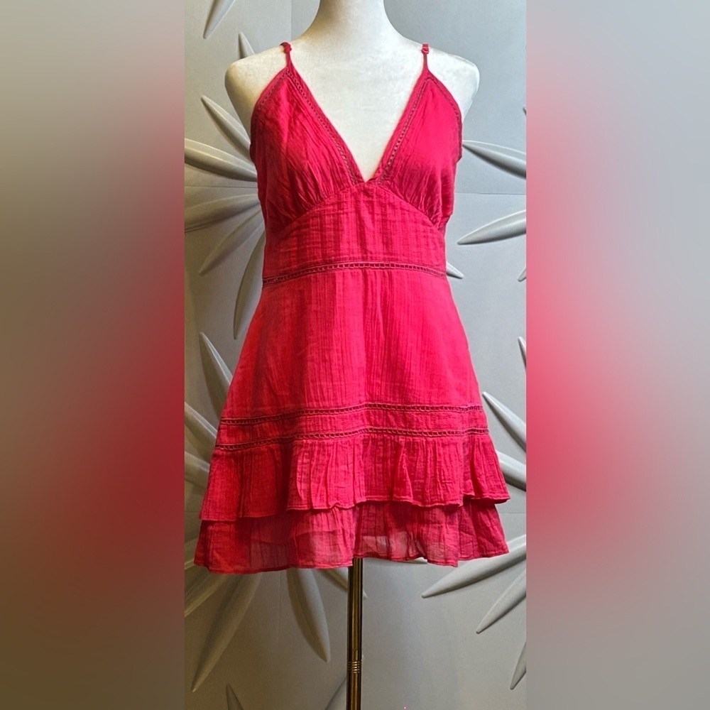 Lovers+Friends SZ S pink mini dress w/v-neck & adjustable straps, bust 36” - Picture 2 of 7